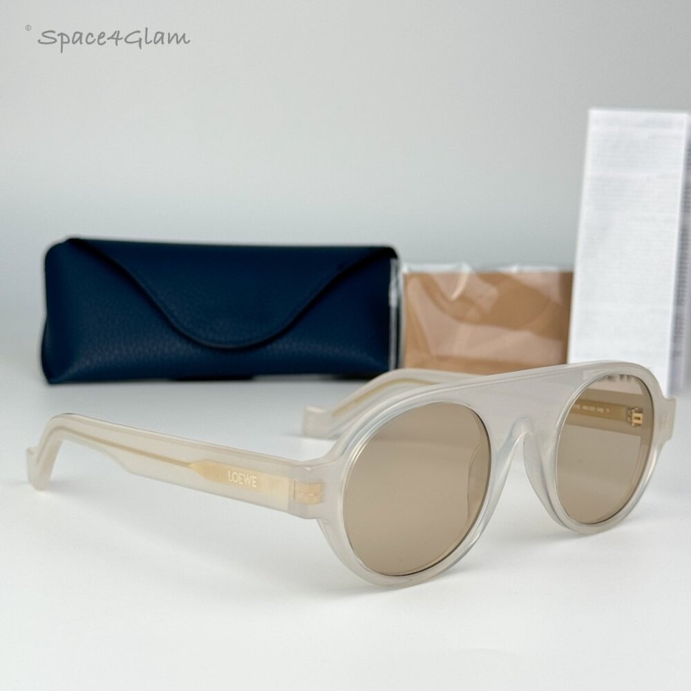 Loewe Women Sunglasses Clear White Gold Brown Round LW40020I 21E BRAND NEW